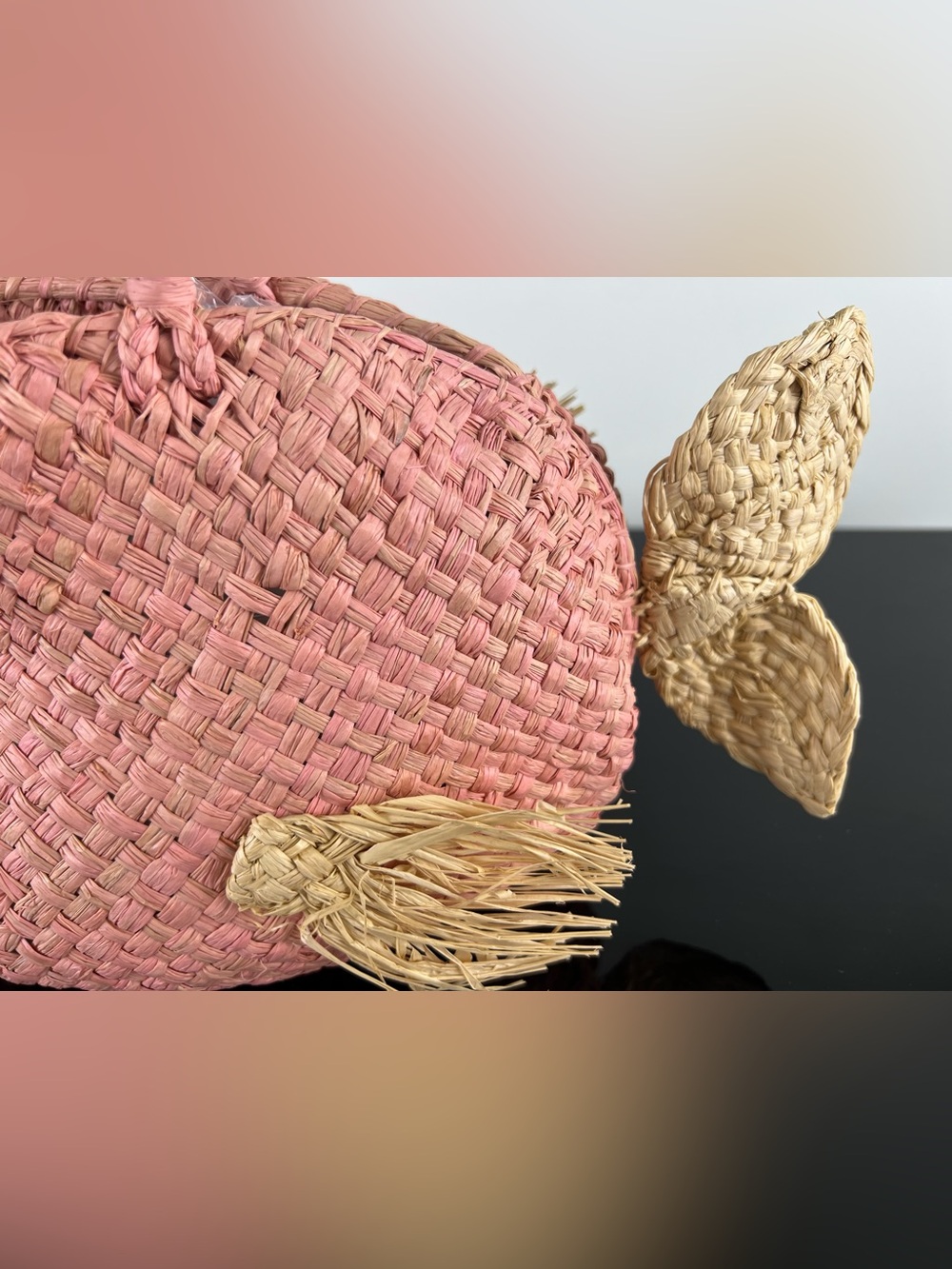 Bonpoint Girls Raffia Straw Woven Fish Bag, Pink - Picture 8 of 11